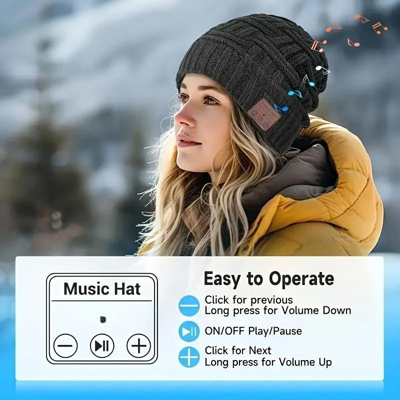 Wireless Music Hat, Chunky Knitted Hat Wireless Beanie Hat, Snow plus Velvet Warm Wireless Music Headphone Hat, Sports & Outdoor Hats
