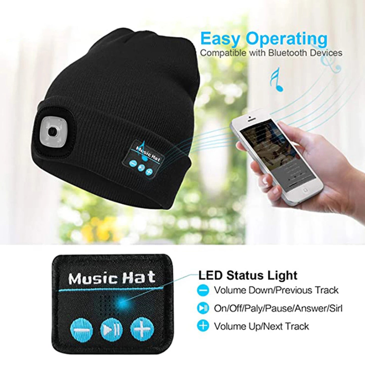 BeamBea™ - Beanie with Light Beam & Bluetooth Music